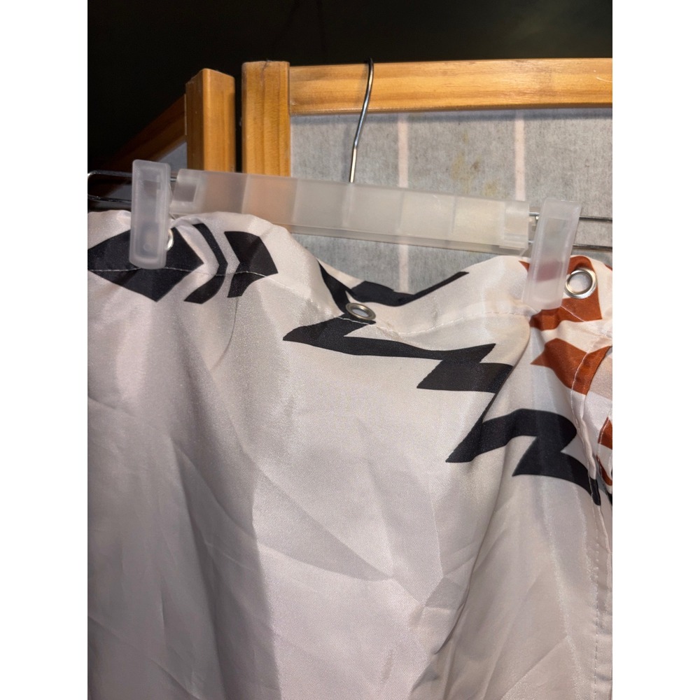 Southwestern Geometric Tribal Shower Curtain White Black Orange Grommet Top